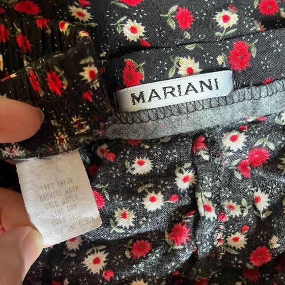 Vintage 90s Black Floral Midi Skirt Elastic Waist W/ Pockets Made in USA Medium - Picture 4 of 6